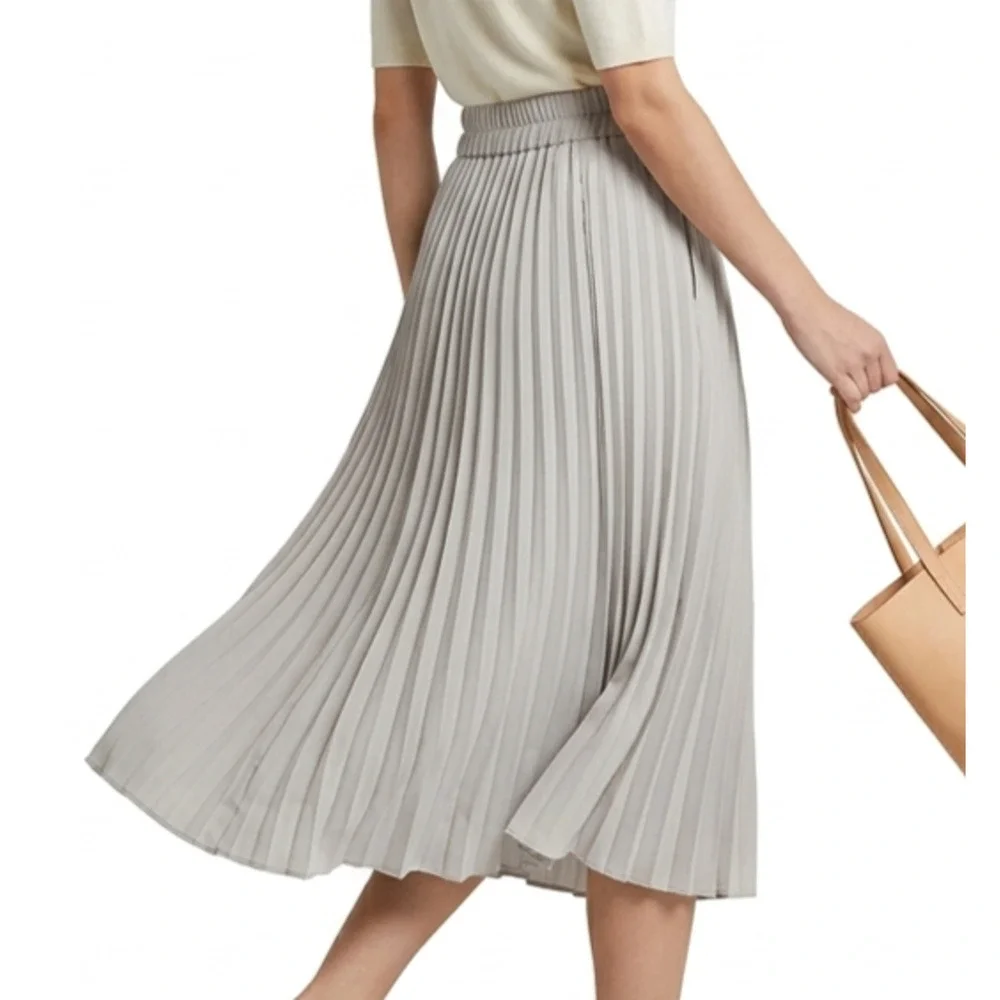 Urban Coco Pleated Midi Skirt Gray Large L Elastic Waist Accordium A-Line Pocket